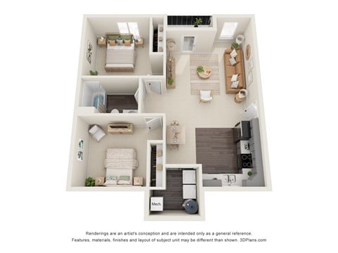 Floor plan for 2 beds, 1 bath, 912 sqft